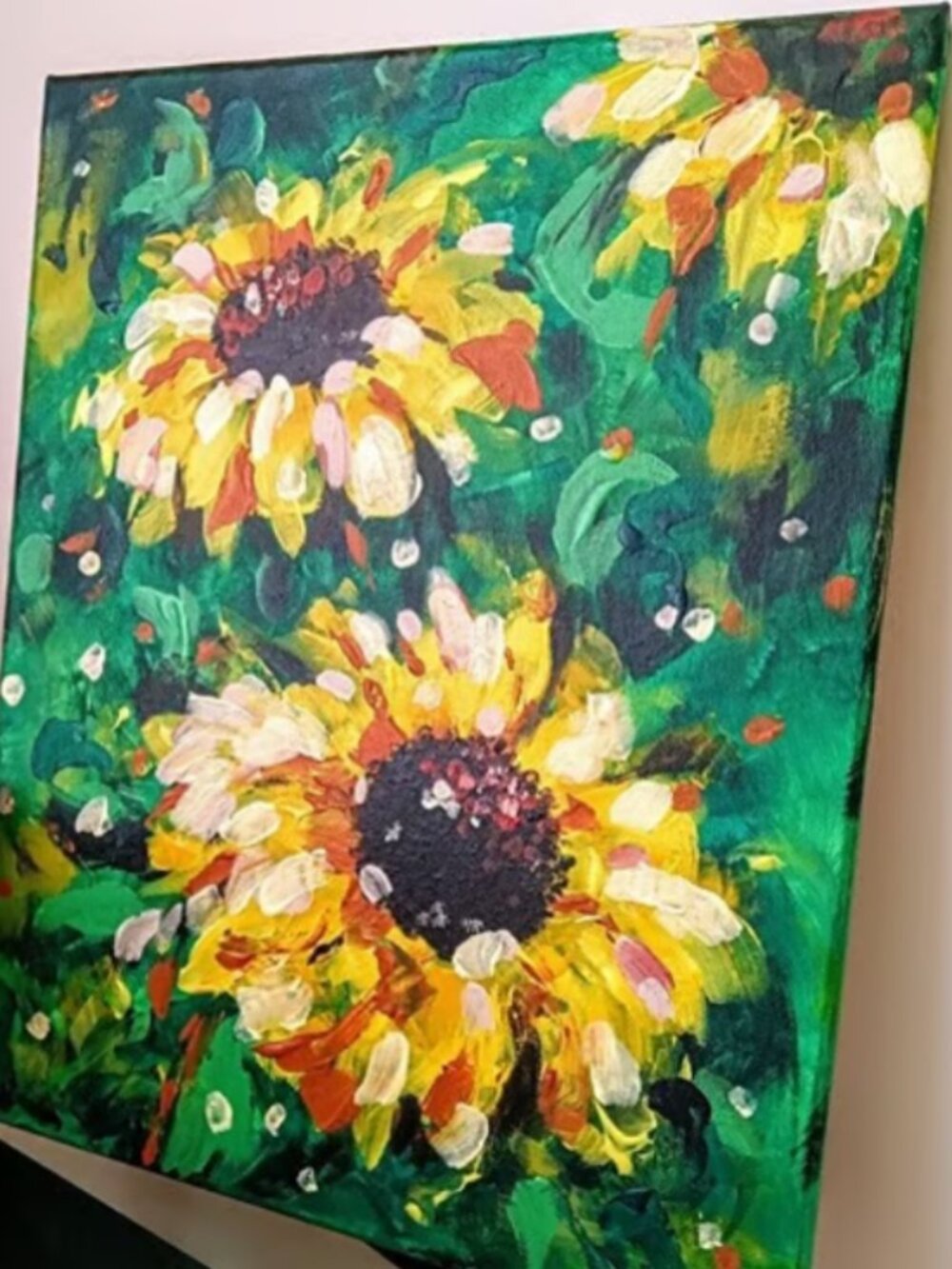 Original Sunflower Painting 11x14 Acrylic Floral Art Bright Yellow Wall Art